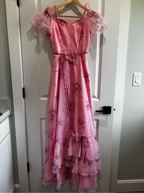 Source Unknown Dresses & Skirts - Vintage 60-70’s Pink Chiffon Floral Ruffle-Tiered Dress
